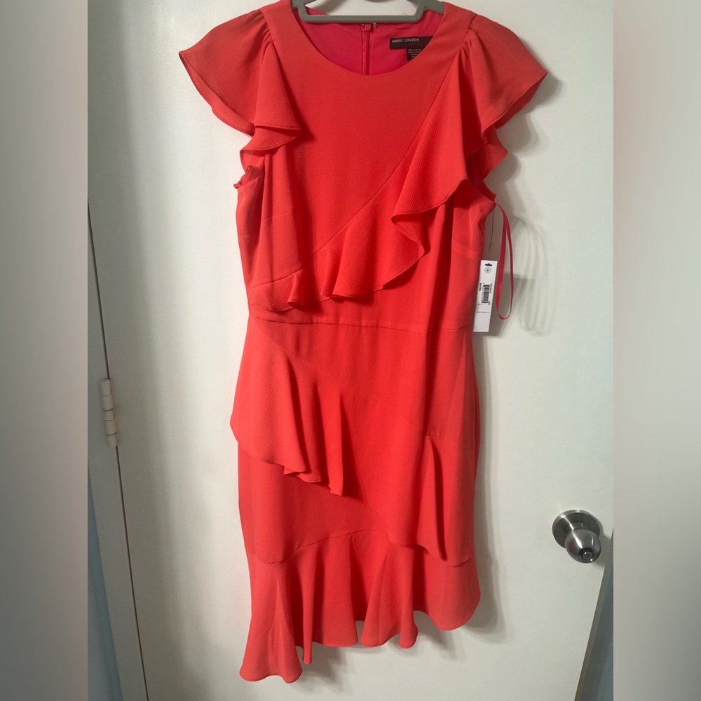 Maggy London Vibrant Coral Asymmetrical Dress